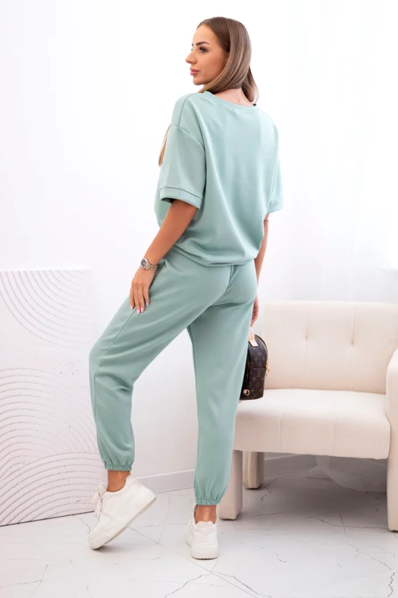 Damen-Viskose-Set mit kurzen Ärmeln und Hosen Mint