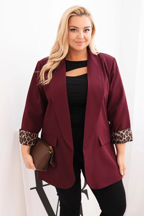 Damenjacke Plus Size mit Futter in Leopardenmuster pflaumenfarben