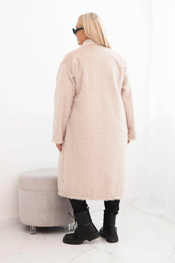 Dámský kabát Plus Size z viskózy bez zapínání s kapsami béžový