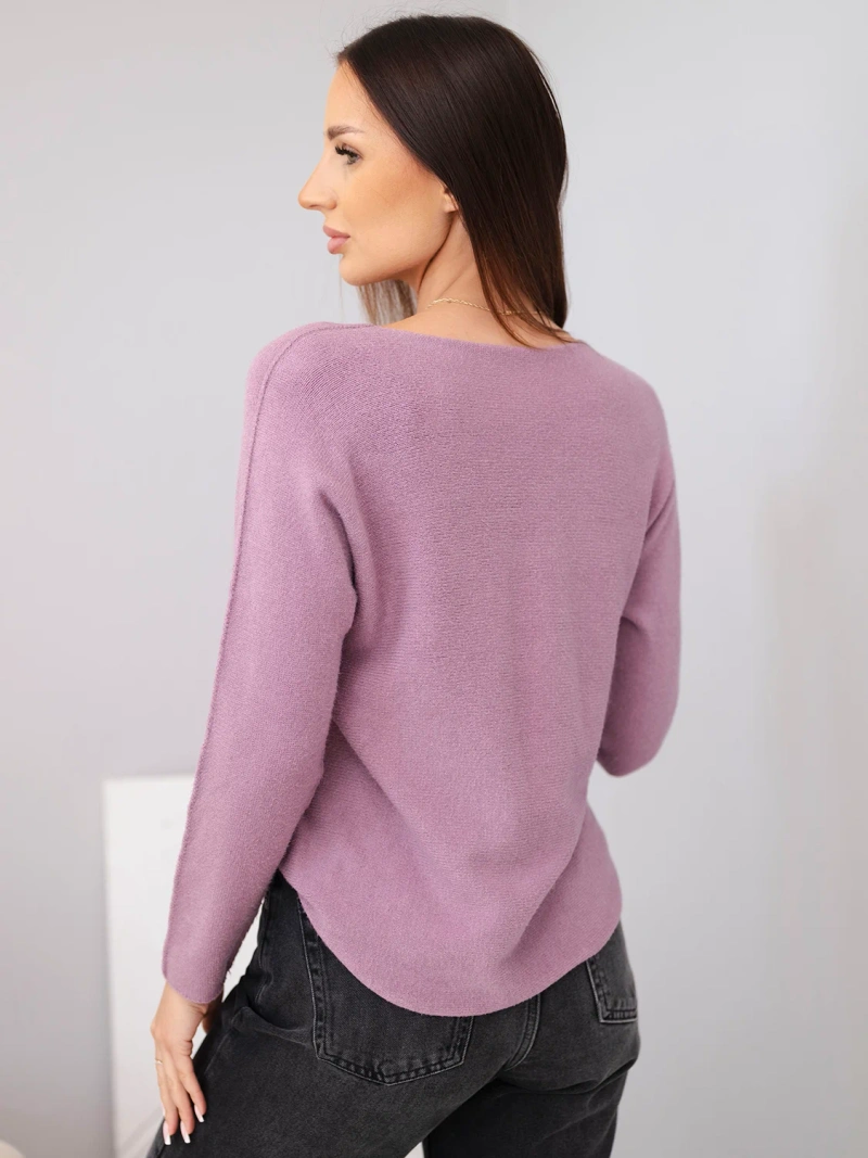 Women's viscose sweater with long sleeves and a round neckline pink dark