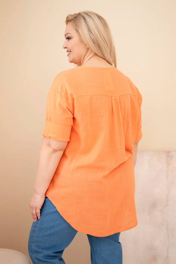 Women's Plus Size Cotton Button-Front Blouse orange
