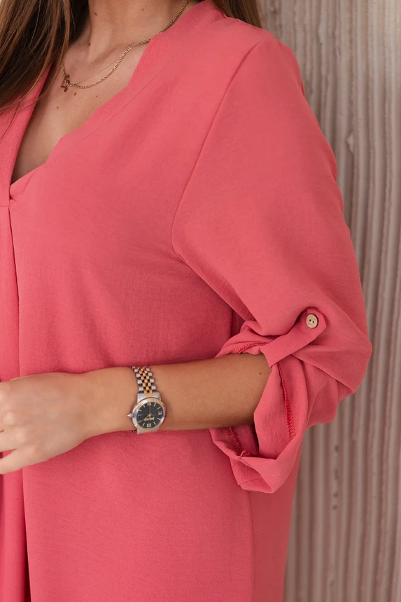 Kleid mit V-Ausschnitt Himbeere