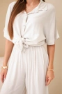 Damen-Viskosehemd-Set mit weiten Hosen beige