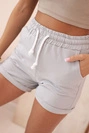 Women's cotton shorts with an elastic waistband and tie at the waist gray