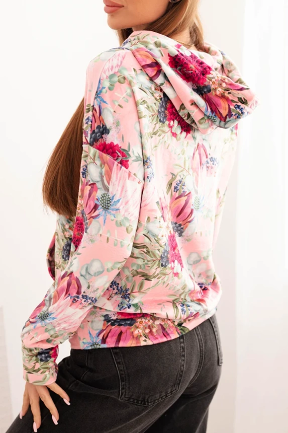 Velour sweatshirt with a hood pink