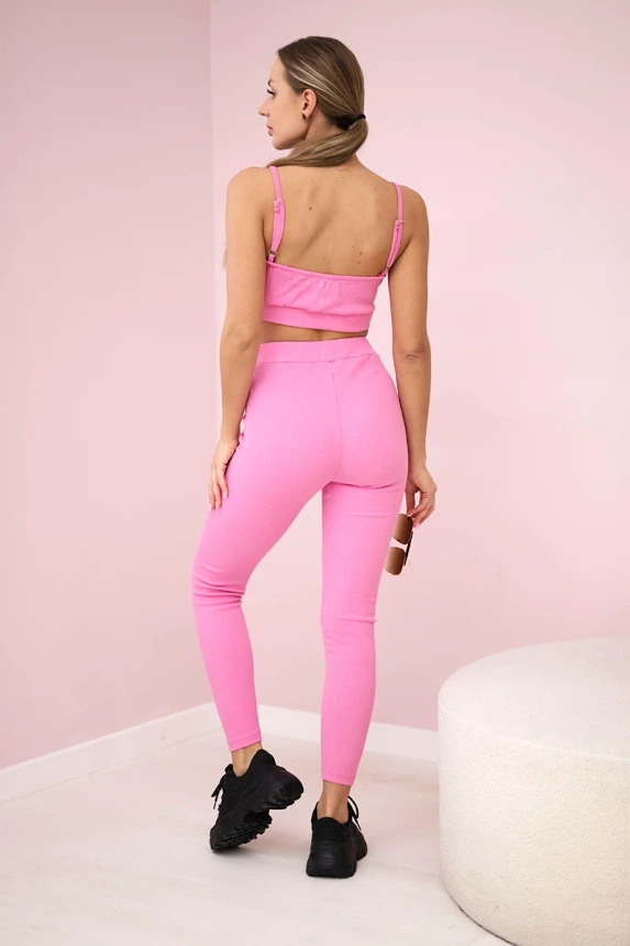 Striped top set with a blouse light pink