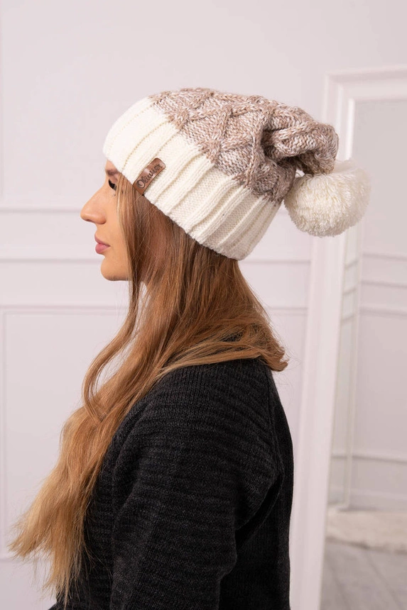 Čapica s fleece Milano K203 tmavo béžová melanž + ecru