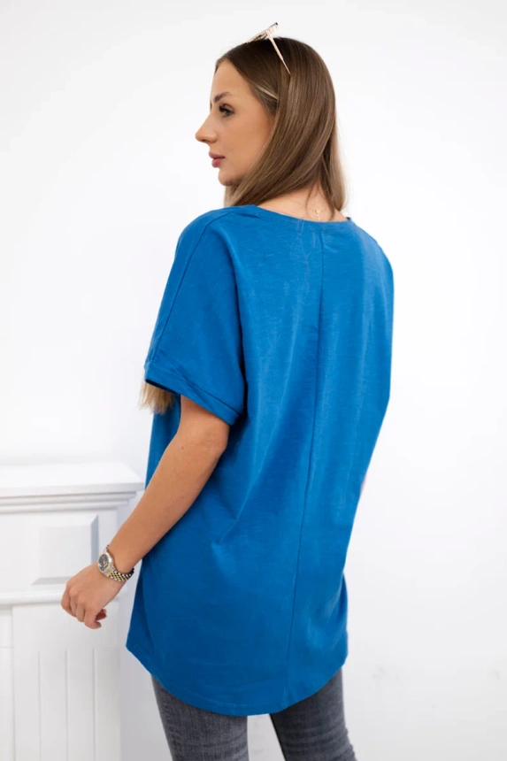 Baumwollbluse mit Tasche aus Denim