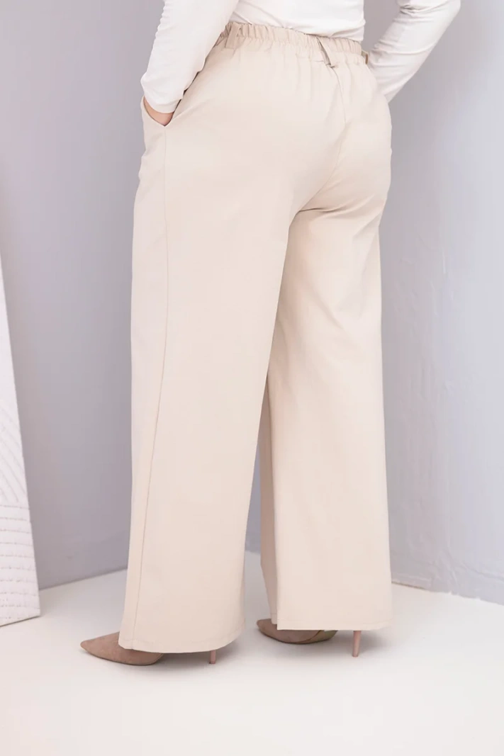 Dámske nohavice Plus Size so širokým nohavcom a vysokým pásom béžové