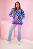 Sweater with a geometric motif mauve-blue