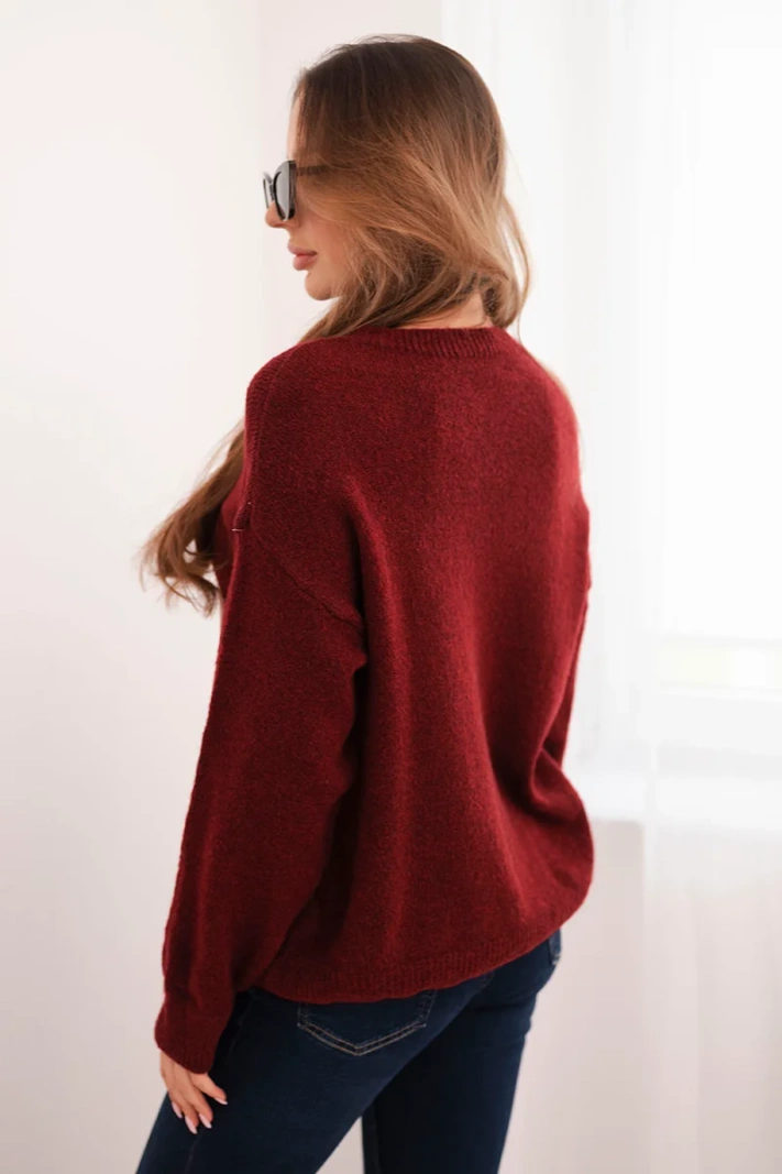 Damenpullover mit geometrischem Muster aus Wolle und Alpaka bordeauxrot
