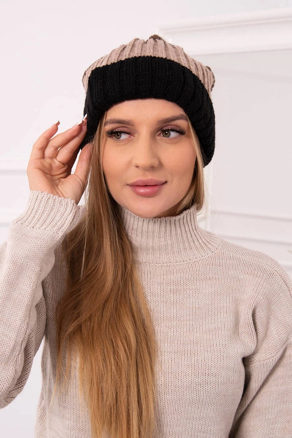 Čapica s fleece Bojana K265 čierna+béžová+cappuccino
