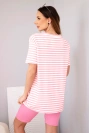 Damen-Set aus Viskose, gestreift, mit kurzem Ärmel und Shorts hellrosa