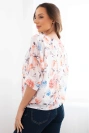 Damenbluse mit Blumenmuster und Bindeband am Saum orange