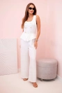 Women's sleeveless jumpsuit with wide leg and decorative buttons ecru