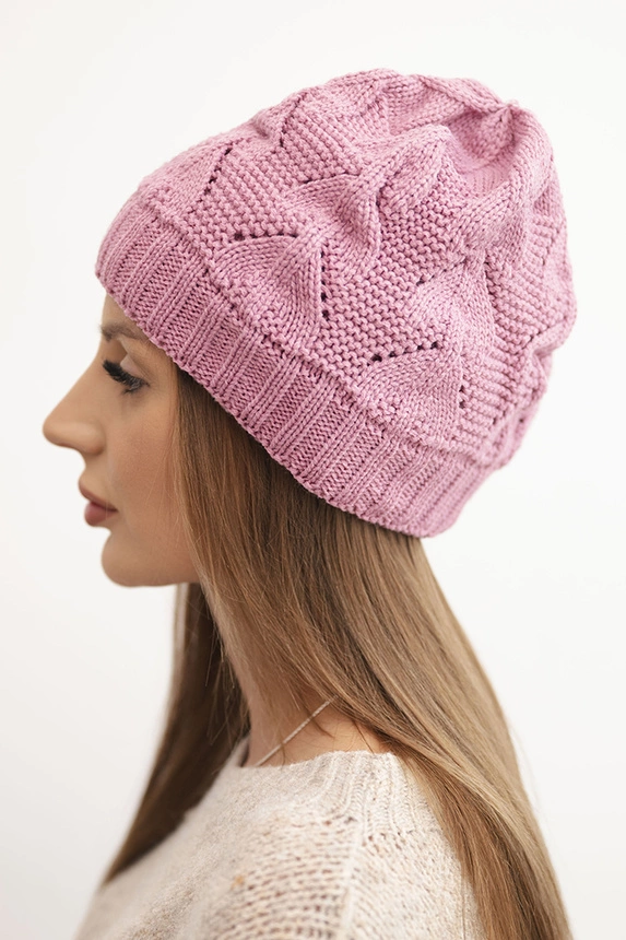 Women's winter hat with wool in a structured weave K432 light purple