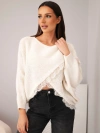 Asymmetric women's sweater with lace insert light beige