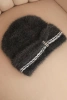 Women's winter fluffy hat with pearls and decorative weave graphite