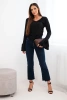 Women's ribbed blouse with a V-neck and ruffles on the sleeves black
