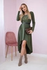 Dress with a decorative belt and an inscription khaki