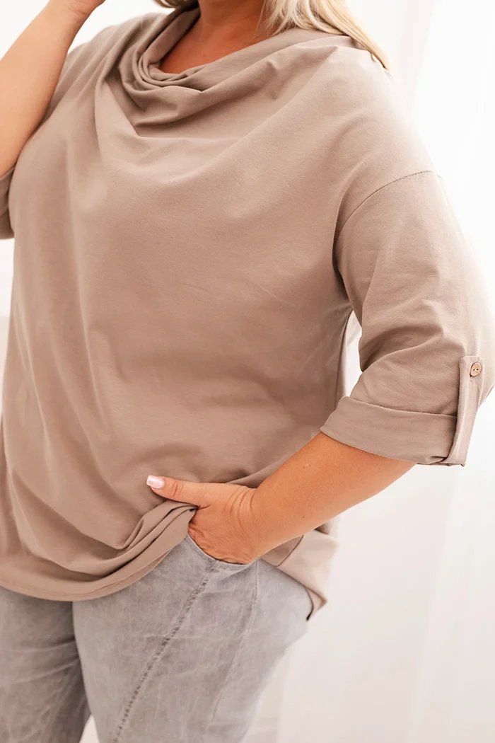Bluzka damska Plus Size z bawełną o luźnym kroju z dekoltem wodnym fango
