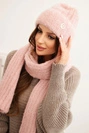 Women's set hat and long scarf made of soft yarn powder pink