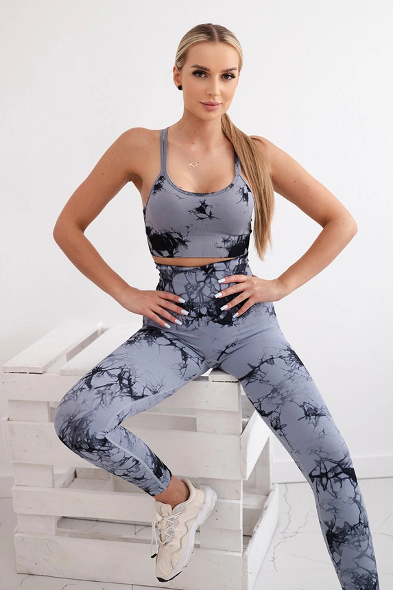 Fitness set top + push up leggings grey + black