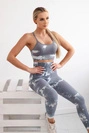 Fitness set top+ legíny push up šedá + bílá