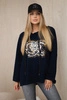 Oversized viscose sweatshirt with print navy blue