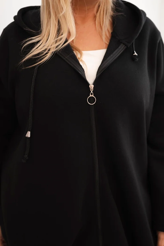 Dámska mikina Plus Size zateplená s kapucňou a zipsom čierna
