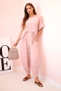 Viscose blouse + pants set dark powder pink