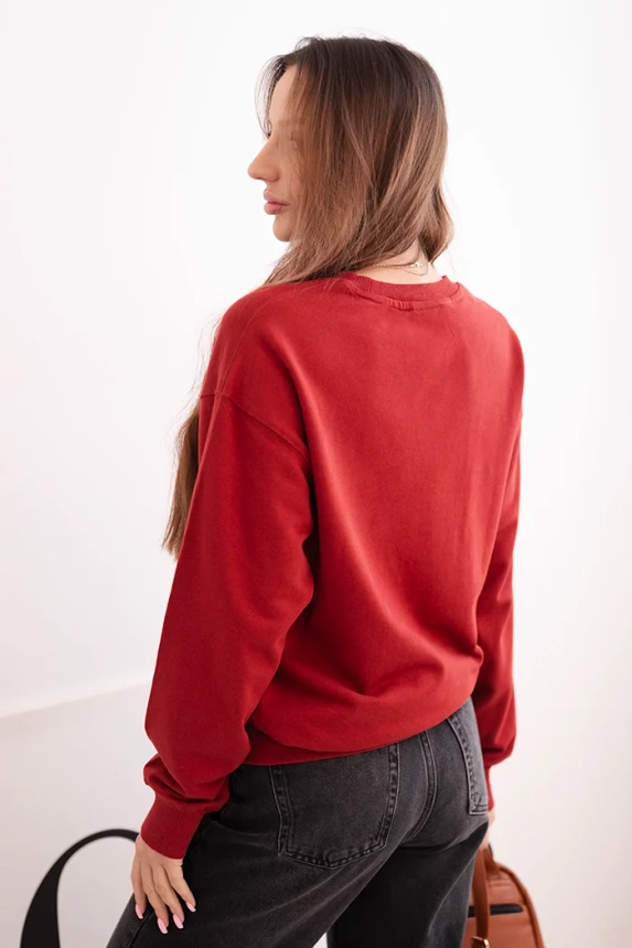 Women's basic cotton loop sweatshirt with a round neckline burgundy