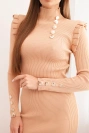 Tailliertes Pulloverkleid mit Knöpfen beige