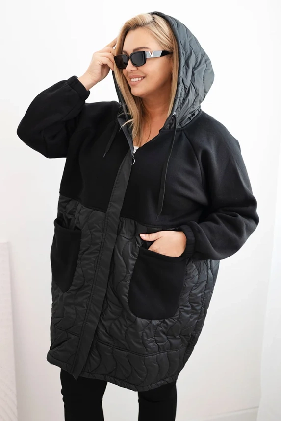 Women's quilted Plus Size hoodie with large pockets black