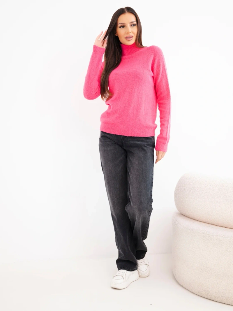 Damenpullover mit Stehkragen und langen Ärmeln rosa