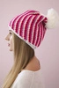 Moteriška kepurė su pomponu Hanna K328 white+fuchsia
