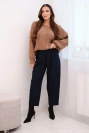Women's high-waisted trousers with pleats navy blue