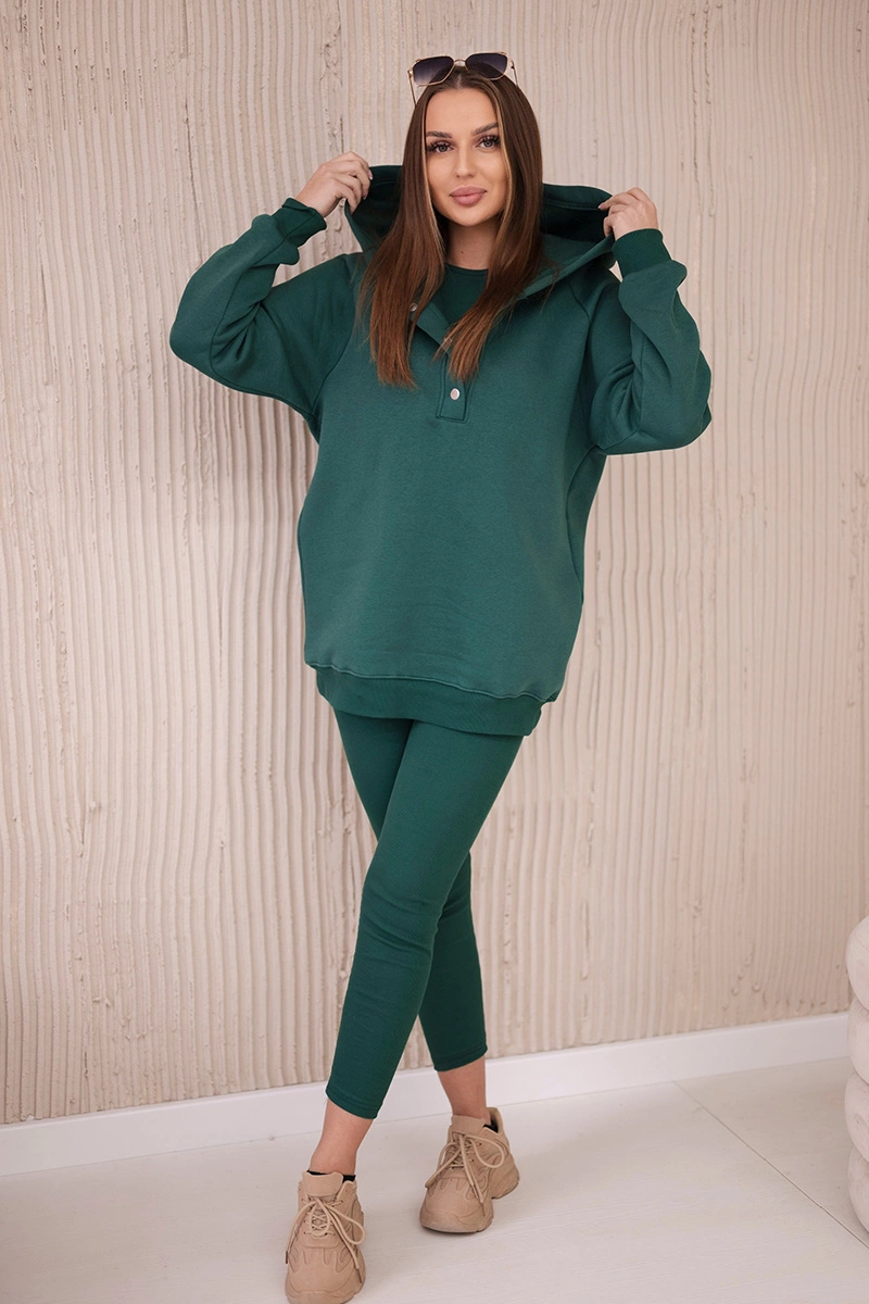 Komplet 3 w 1 bluza, top i legginsy ciemno zielony zdjęcie 3