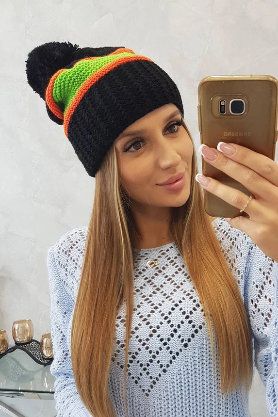 Women's cap Kinga K297 black + kiwi + neon green