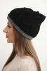 Women's winter hat made of wool with a braided pattern K443 black + gray