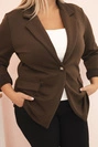 Dámská viskózová sako Plus Size s dlouhým rukávem a límcem hnědá