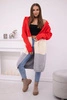 Gestreifter Cardigan-Pullover mit Kapuze rot + beige + grau