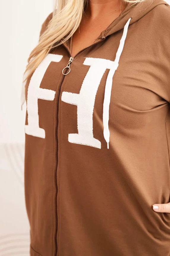 Dámska mikina Plus Size bavlnená s kapucňou a veľkým písmenom H camelová