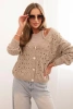 Women's openwork sweater with a V-neck and golden buttons dark beige