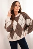 Damenpullover mit Wolle in Rauten mit rundem Ausschnitt beige