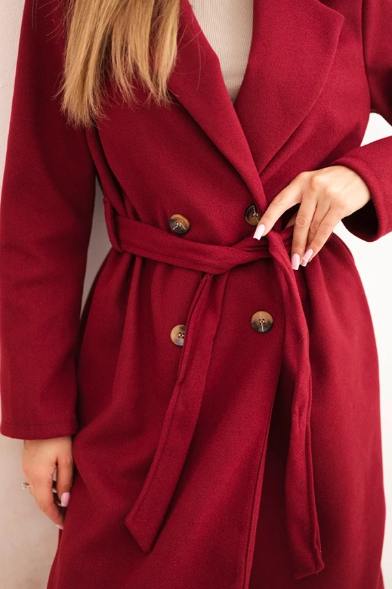 Women's suede coat tied at the waist burgundy