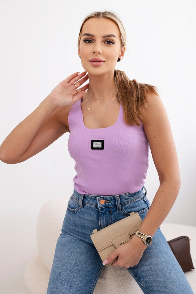 Striped blouse with metal plate purple