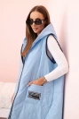 Women's quilted Plus Size vest with a hood zipped blue