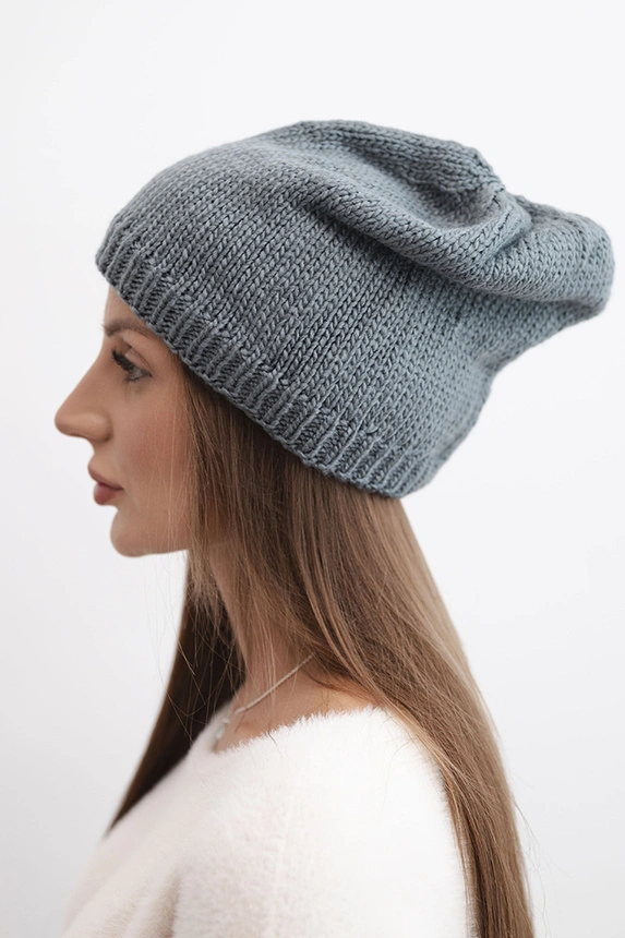 Damen Wintermütze mit Ohren und Rippstrick K440 dunkelgrau