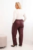 Spodnie damskie Plus Size ocieplane z ekoskóry z wysokim stanem bordowe